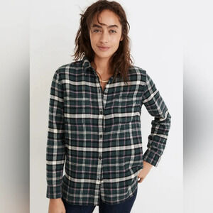Madewell Flannel Classic Ex-Boyfriend Shirt in Baywood Plaid | Size Medium